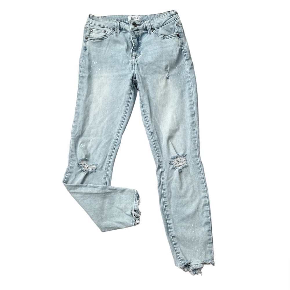 Pistola Light Wash Skinny Paint Splattered Distressed Jeans Size 28